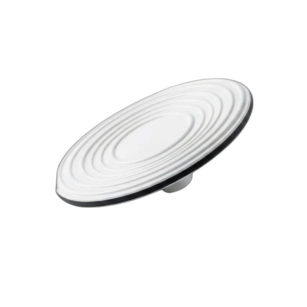White oval polyurethane component with concentric ridges on a white background